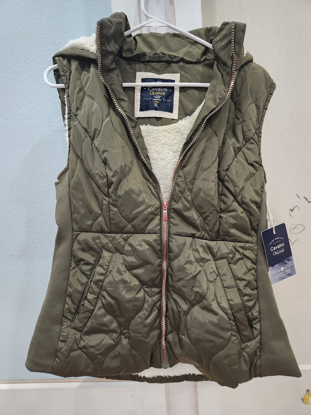 Cavalini Quilted Sherpa-Lined Olive Vest